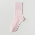 Solid color pink mid-calf women socks, lightweight and breathable cotton material for daily wear. - R54 (One Size 34-40) / R54-Y-0 Light Pink