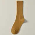 Ribbed Cotton Mid-Calf Socks Solid Color Mustard Yellow Casual Daily Wear Apparel Item - J23 One Size (34-40) / Turmeric