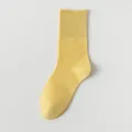Women summer thin breathable cotton mid-calf socks casual daily wear yellow sku view type - R54 (One Size 34-40) / R54-Y-0 Light Yellow