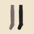 Thermal over-the-knee socks for women, winter fleece lined thigh high warm stockings. - One Size (34-40) / Gray and Black