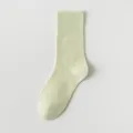 Women light green mid-calf cotton socks, thin breathable macaron color daily casual wear - R54 (One Size 34-40) / R54-Y-0 Light Green