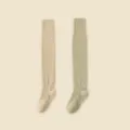 Thermal over-the-knee socks for women, winter fleece lined high stockings in beige and green. - One Size (34-40) / Khaki and Grass Green