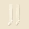 Women Over-The-Knee Thermal Fleece Socks, Cream White Winter Thigh High Cozy Long Stockings - One Size (34-40) / Milk White + Beige