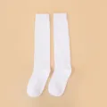 White compression long socks, solid color over-the-knee high tube variant style. - 606 (One Size 34-39) / White
