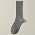 Grey solid color ribbed crew cotton socks for women, versatile autumn winter warm casual socks - J23 One Size (34-40) / Light Gray