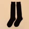 Black long socks for women, solid color knee high stockings, autumn winter daily wear. - 606 (One Size 34-39) / Black