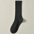 Dark grey ribbed cotton crew socks for women, versatile solid color autumn winter mid tube - J23 One Size (34-40) / Dark Gray