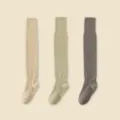 Cozy fleece over-the-knee thermal socks for women, winter warm thigh highs in beige and gray. - One Size (34-40) / Khaki + Grass Green + Gray