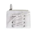 Stylish white short wallet for women featuring a unique lace-up ribbon bow design. - White