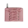 Pink short wallet for women featuring a stylish bow lace-up design with silver zipper - Pink