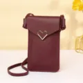 Mini burgundy PU leather heart crossbody phone bag for women with shoulder strap - Burgundy