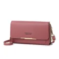 Front view of dusty rose double-layer women's phone bag and wallet with gold accents - Deep Pink