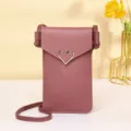 Dusty rose crossbody phone bag featuring a heart-shaped metal buckle on PU leather - Deep Pink