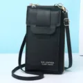 Elegante borsa a tracolla in pelle nera minimalista per cellulare con tracolla regolabile - Nero