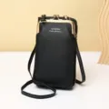 Elegant black vertical mini crossbody phone bag for women with decorative gold metal clasp - Vertical Kiss-Lock Mobile Phone Bag / Black