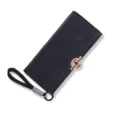 Portefeuille long élégant en cuir PU noir pour femme avec dragonne - Noir