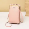 Stylish pink mini vertical crossbody phone bag and multi-functional wallet for women - Vertical Kiss-Lock Mobile Phone Bag / Light Pink