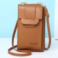 Elegante borsa a tracolla marrone in ecopelle per cellulare con cinturino dorato - Marrone
