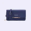 Dark blue textured faux leather crossbody mobile phone bag with gold hardware - Sapphire Blue