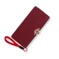 Élégant long portefeuille à trois volets pour femme en similicuir bordeaux grainé - Rouge
