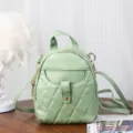 Mint green quilted mini backpack made of soft leather with elegant gold hardware - Green