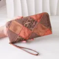 Elegante portafoglio lungo da donna patchwork vintage con cinturino in calde tonalità marroni - Marrone chiaro