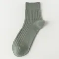 Men's grey-green ribbed crew cotton socks, breathable and comfortable everyday wear variant. - M86 (One Size 39-45) / M86 Army Green