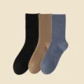 Women winter warm rabbit hair socks thick thermal solid mid-tube casual knit socks 3pcs - JL65 (One Size 34-40) / JL65 Black + Coffee + Navy Blue