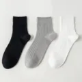 Classic ribbed mid-calf cotton socks in black grey and white color variant pack. - M86 (One Size 39-45) / M86 Black + Gray + White