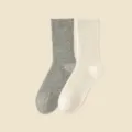 Women thermal rabbit hair socks, cozy solid color ribbed knit mid tube warm winter socks - JL65 (One Size 34-40) / JL65 Gray + White