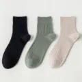 Men's pure cotton mid-tube ribbed socks, breathable and comfortable daily casual wear multi-color set. - M86 (One Size 39-45) / M86 Black, Army Green & Nude