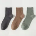 Men's pure cotton mid-tube socks, breathable ribbed design, comfortable casual wear variant. - M86 (One Size 39-45) / M86 Dark Grey + Coffee + Army Green