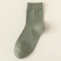 Men's solid green mid-tube socks, breathable mesh cotton knit design for spring and summer. - One Size 39-45 / Pine Green
