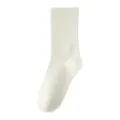 Solid color pure cotton mid tube socks for women cream white casual daily comfortable wear - One Size 34-40 / Creamy White