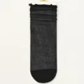 Black sheer mesh slouch socks for women, lightweight breathable summer hosiery with ruffles. - B18 (One Size 34-40) / Black Diagonal Stripes