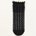 Women ultra thin black mesh slouch socks with ruffles, breathable sheer summer casual hosiery. - B18 (One Size 34-40) / Black Polka Dots