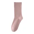 Dusty pink women mid-tube socks, solid color ribbed knit casual cotton hosiery daily wear. - One Size 34-40 / Leather Red