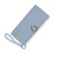 Elegant light blue women's long wallet clutch with wristlet strap and gold buckle - Blue