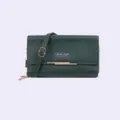 Dark green crossbody mobile phone bag with double-layer design and metal hardware. - Green