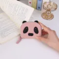 Χαριτωμένο ροζ μίνι πορτοφόλι panda με φερμουάρ και υφή δέρματος για κέρματα - Ροζ