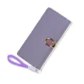 Elegant minimalist purple long women's wallet with gold buckle and wrist strap detail - Purple