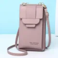 Elegante borsa a tracolla per telefono in pelle rosa cipria con hardware dorato - Viola chiaro