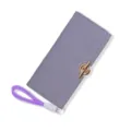 Portefeuille long élégant en cuir PU lavande pour femme avec fermoir doré et dragonne - Violet
