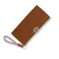 Élégant portefeuille long en cuir PU marron pour femme avec dragonne et boucle - Marron