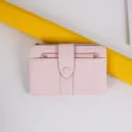 Cartera plegable de piel PU rosa elegante para mujer con detalles dorados. - Rosa