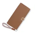 Élégant portefeuille long pour femme en cuir PU marron avec dragonne pratique - Kaki