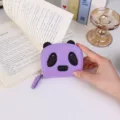 Μωβ μίνι πορτοφόλι κινουμένων σχεδίων panda με φερμουάρ και υφή δέρματος litchi - Μωβ