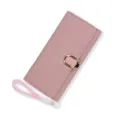 Elegant pink long wallet for women with high-capacity compartments and a wrist strap - Pink