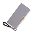 Portefeuille long élégant en cuir PU gris pour femme avec fermoir doré et dragonne - Gris