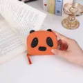 Cute orange panda cartoon mini coin purse with textured leather and zipper closure. - Orange
